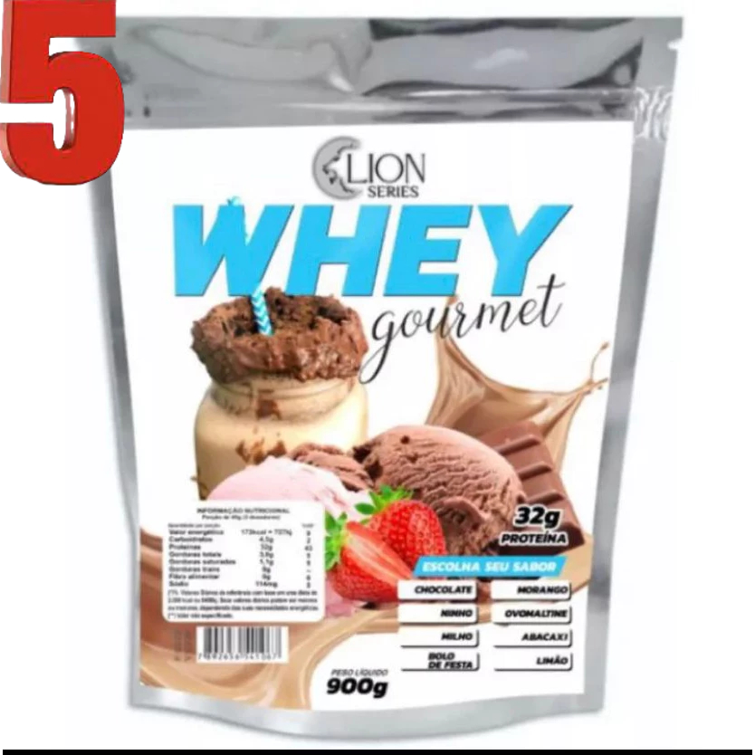 kit COM 5 Whey Protein Gourmet Isolado 900g LION FORCE