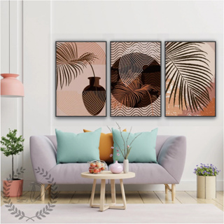 Quadros Decorativos Mosaico 3 Peças 60x40 Vaso Folhagem Moderno Sala Quarto Escritório