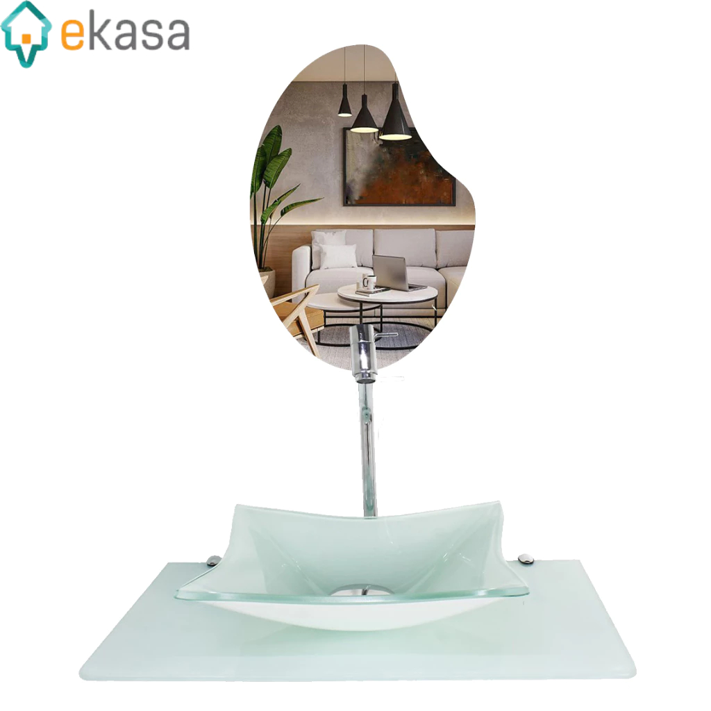 Kit Cuba De Vidro Tampo 50cm Branco com Espelho Luxo Ekasa