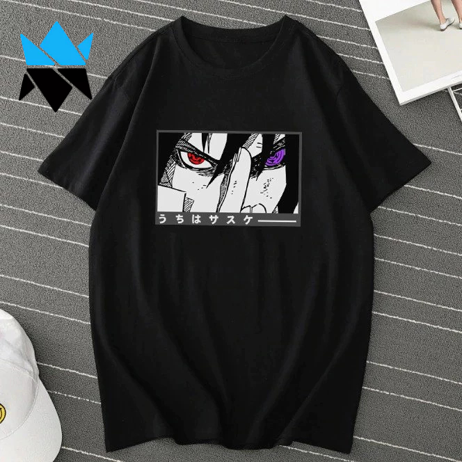 Camiseta Unissex Naruto e Sasuke Modo Sharingan e Kyuubi Uzumaki e