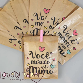 100UN Embalagem de papel para mimo 10x15 cm | Saquinho de papel mimo| Você merece esse mimo corações em Oferta na Shopee
