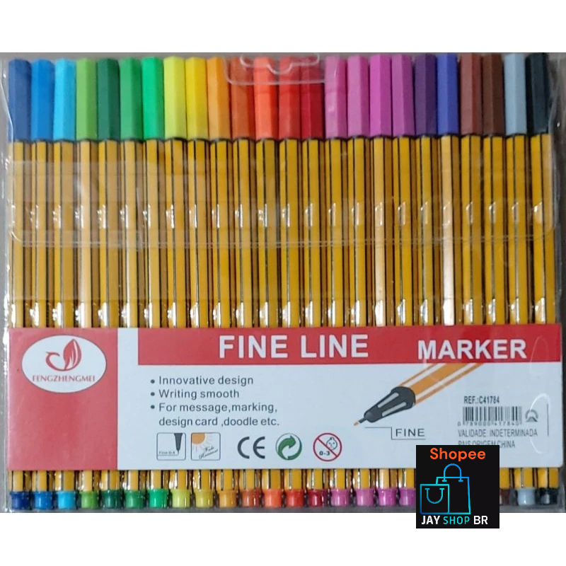 Kit 6/10/12/18/24 cores Canetas Ponta Fina Fineliner Tipo Stabilo 0.4mm Marker 1º linha