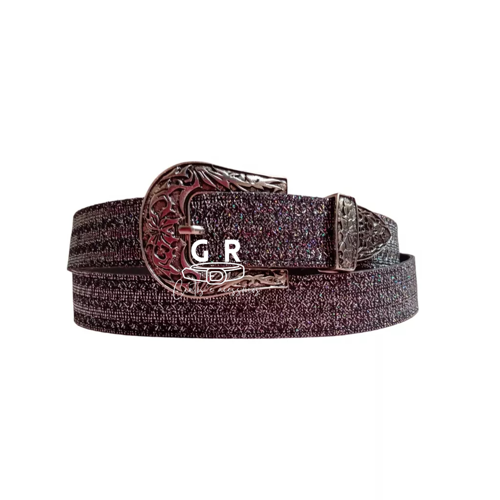Cinto feminino com glitter brilho 3CM médio fivela country 074