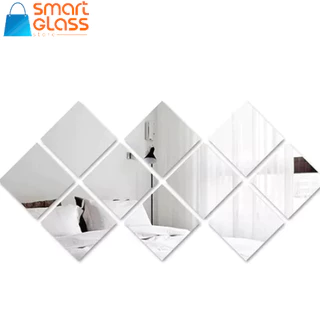 Espelho em Vidro Lapidado De Parede Kit 10 Peças 20x20cm + Fita Dupla Face