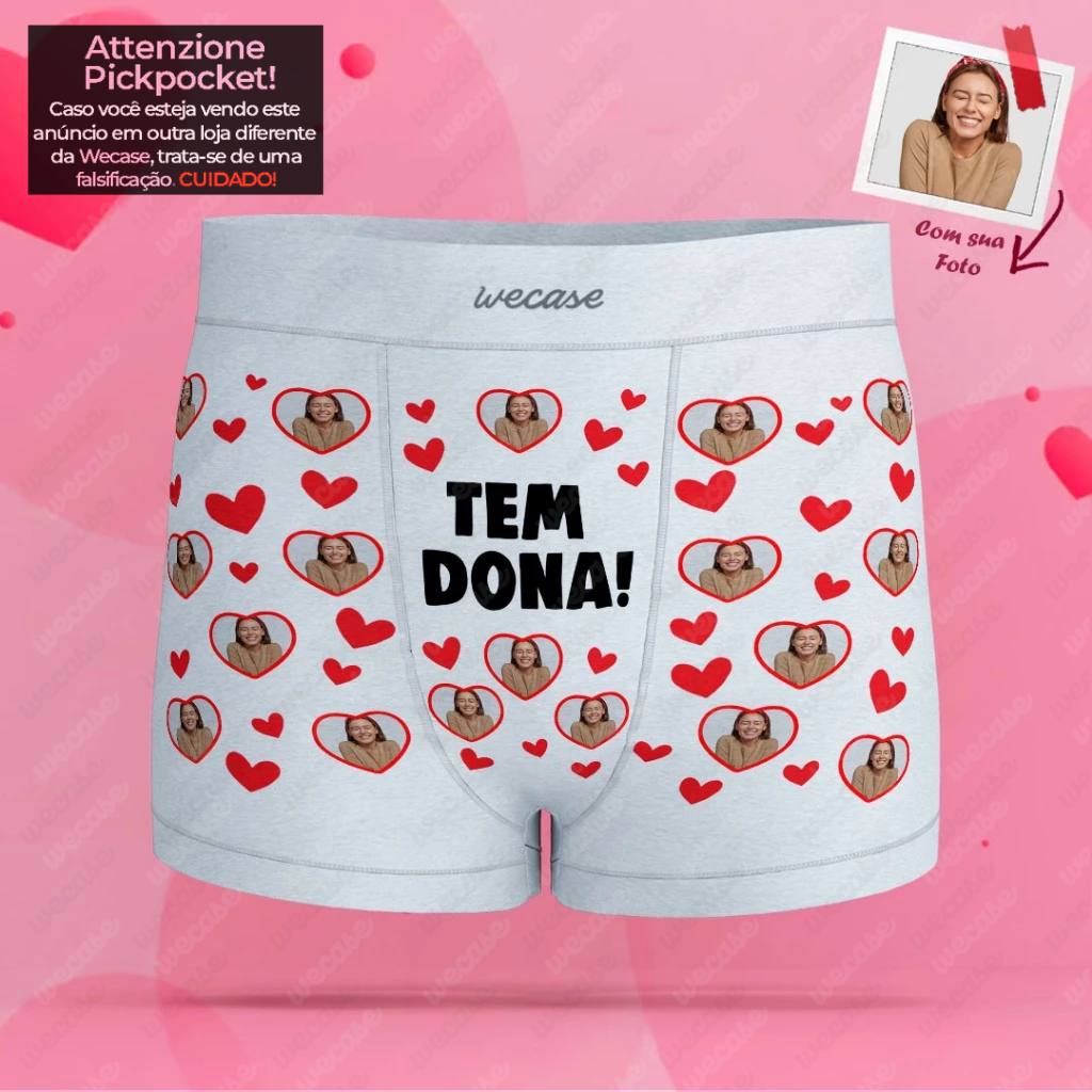Cueca Personalizada Com Foto em Corações e Frase | WECASE
