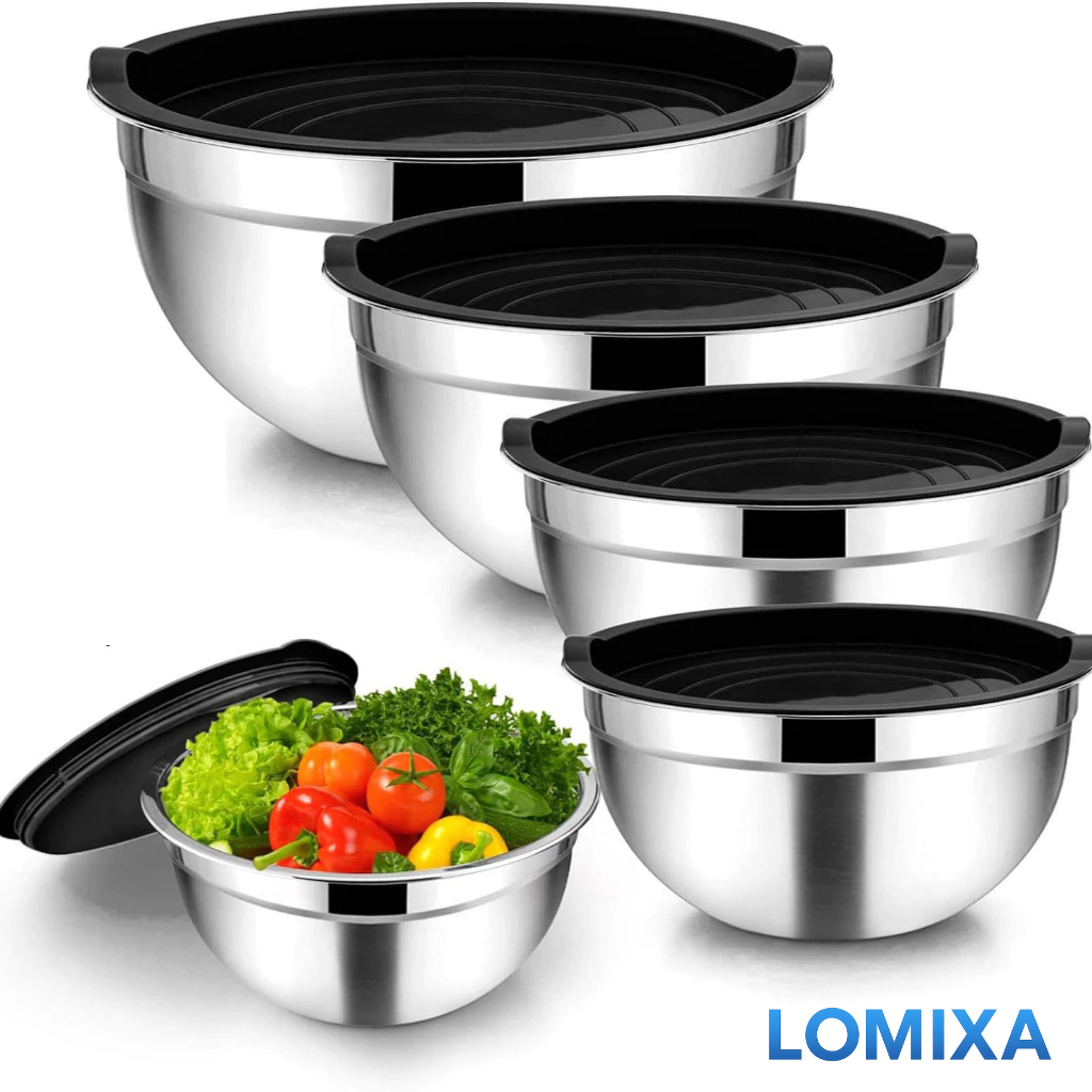Conjunto 5 Tigelas de Aço Inox com Tampas Herméticas para Sa
