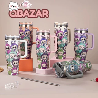 Copo Térmico Inox 1200ml Estampada Grande com Canudo Tampa Alça Garrafa Mantem Quente e Gelada 1,2L