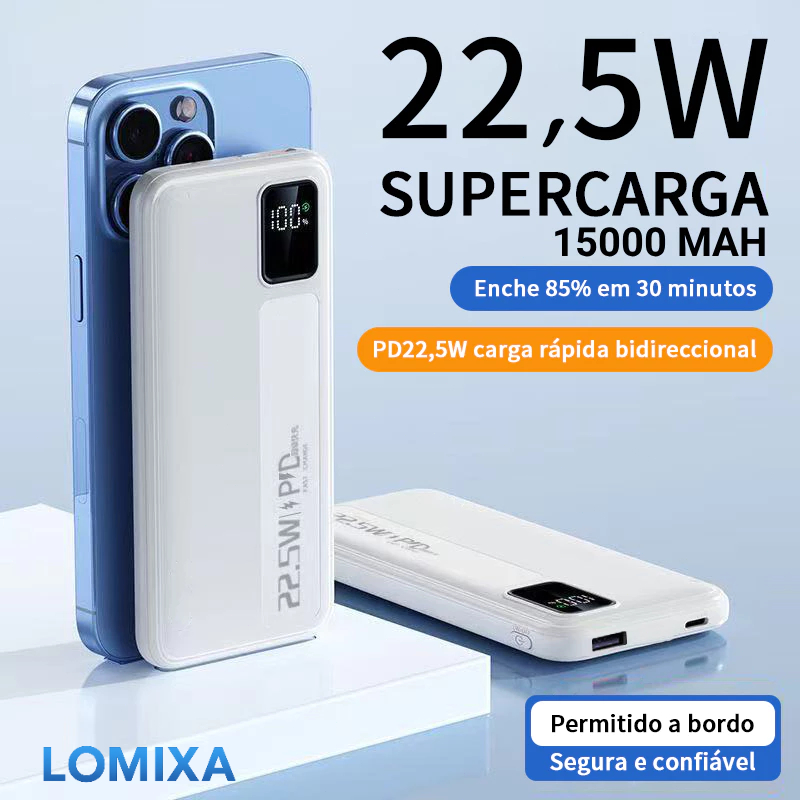 Carregador Rápido de Bateria Externa de 15000mAh, Power Bank USB Tipo C