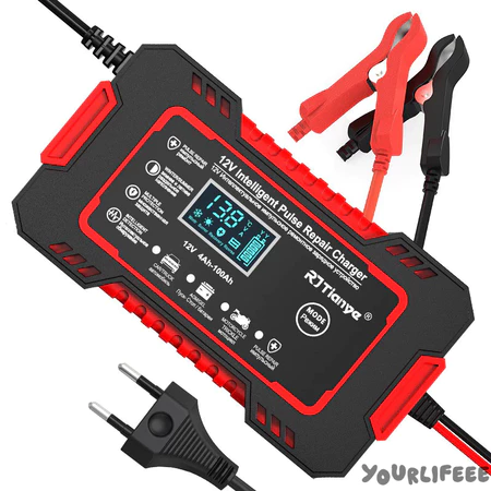 Carregador 12V Inteligente para Carros | Display Digital | Reparação de Bateria com Pulso Rápido