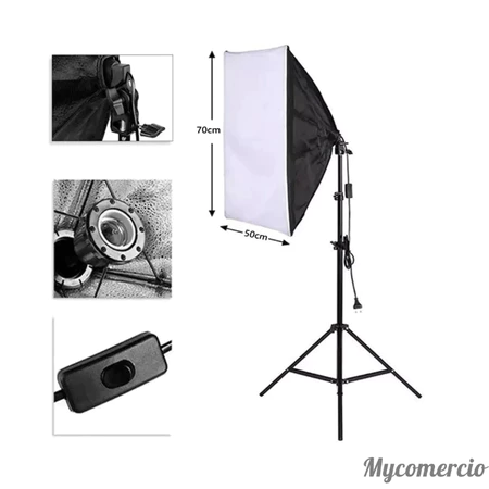 Softbox Luz contínua 50x70cm Soquete e27 Kit com Tripé