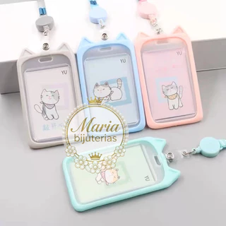 Porta cartão crachá com cordão Orelha de Gato e Urso Suporte de plástico para cartão retrátil