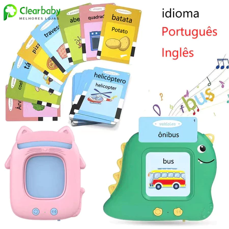 Cartão de Aprendizagem Infantil Bilíngue PT EN com Som 224 Palavras Brinquedos Educativo para Crianças Presente de Natal
