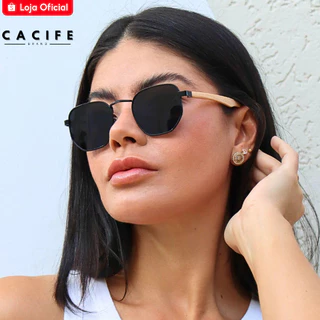 Óculos de Sol Hexagonal Premium Preto e Madeira Blogueira Tendencia Classico Retro uv400 Feminino em Oferta na Shopee