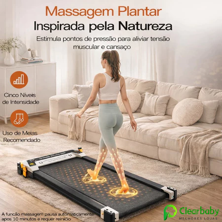 Walking Pad 2 em 1 Esteira Compacta com Massagem nos Pés Motor Silencioso Caminhada Leve Uso Doméstico Escritório
