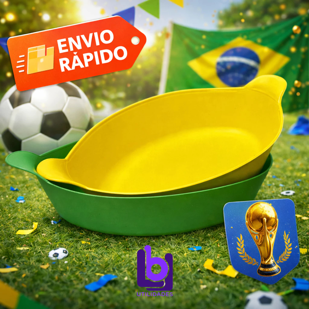 Kit 10 Petisqueiras Canoas - 5 Verdes / 5 Amarelas - Copa do mundo futebol temáticas bowl em Oferta na Shopee