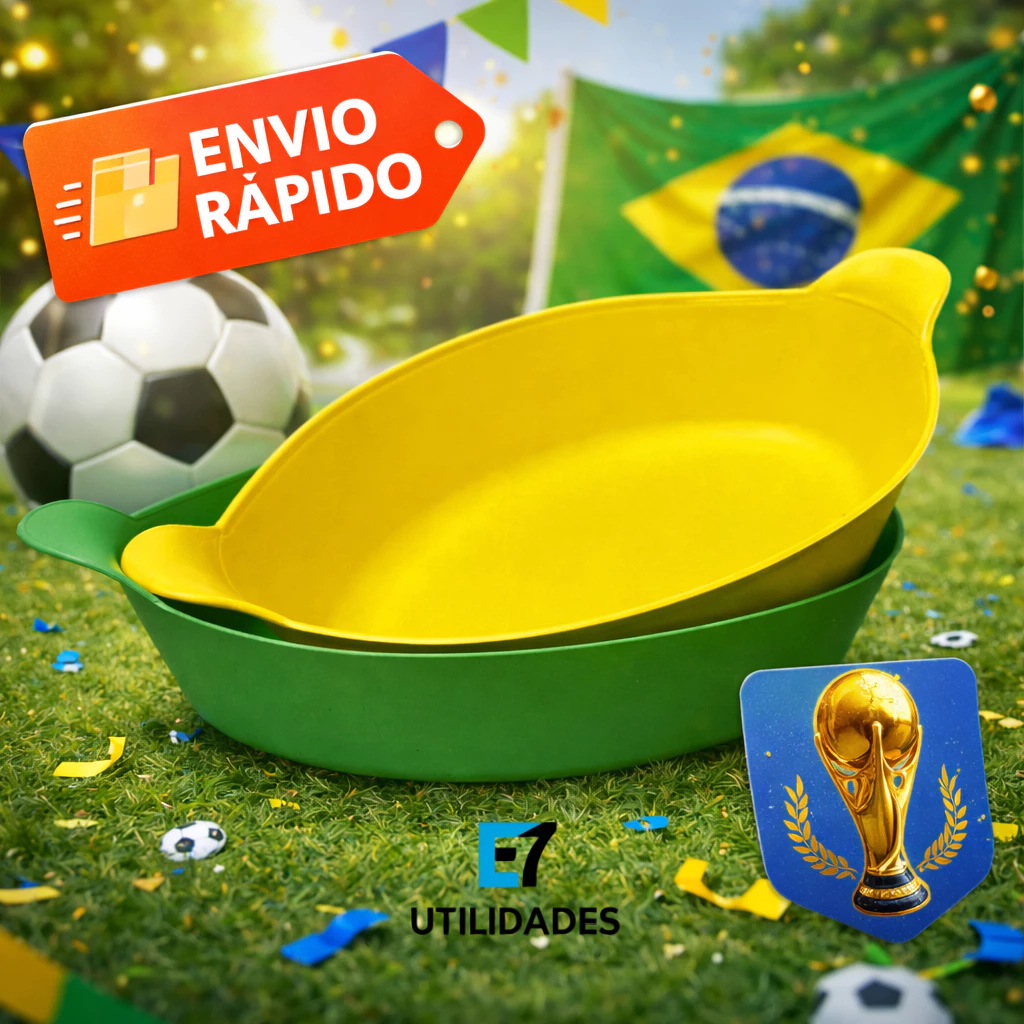 Kit 10 Petisqueiras Canoas - 5 Verdes / 5 Amarelas - Copa do mundo futebol temáticas bowl em Oferta na Shopee