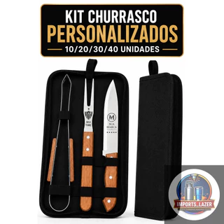 Kit 10/20/30/40 Churrasco Faca Garfo Pegador Estojo Personalizado Nome Time Logo brindes personalizados presente