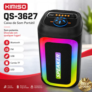 Caixa de Som Bluetooth KIMISO QS-3627 Karaoke 2000W PMPO TWS LED Portátil Multimídia
