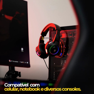 Fone De Ouvido Headset Gamer com Fio Profissional Preto Led Rgb PC USB P2/P3 XBOX PS4 Vídeogame — foto 3 — Achou Levou Brasil