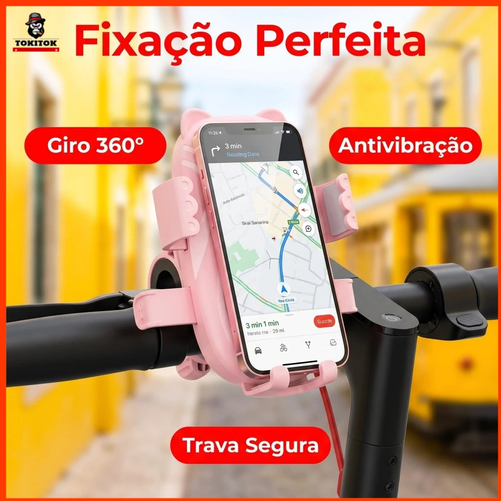 tokki ᙏ̤̫ Suporte de Celular para Bicicleta Elétrica 360° Antivibração