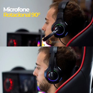Fone De Ouvido Headset Gamer com Fio Profissional Preto Led Rgb PC USB P2/P3 XBOX PS4 Vídeogame — foto 5 — Achou Levou Brasil