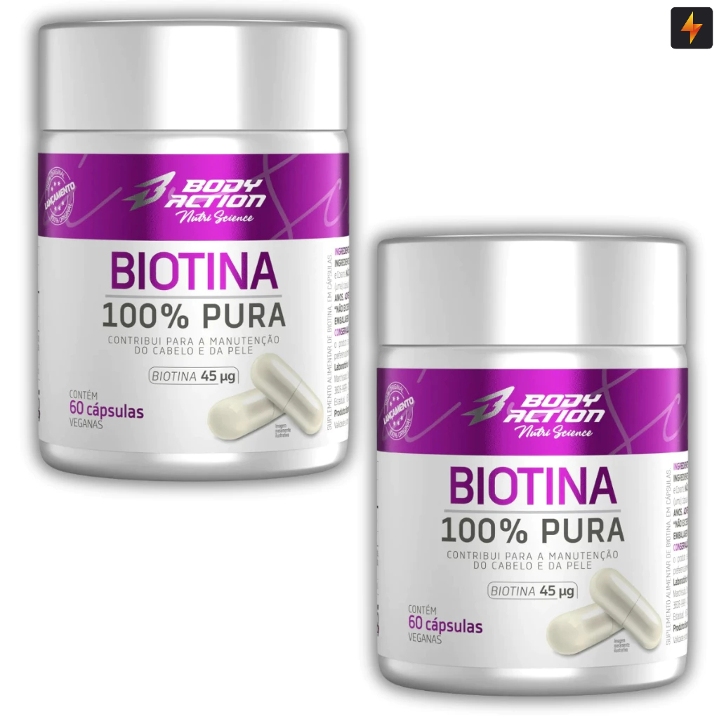 Kit 2x Biotina 100% Pura 60 Cápsulas Manutenção da Pele, Cabelo e Unha - Body Action