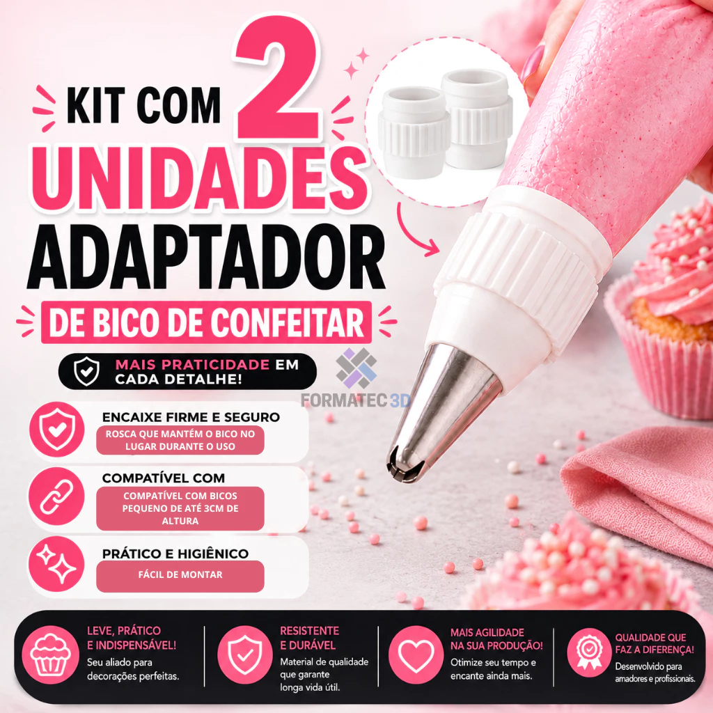 Adaptador de Bico de Confeitar Pequeno 3 Unidades Troca Rápi