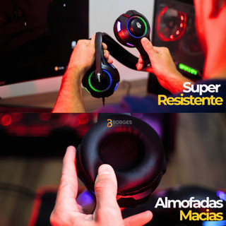 Fone De Ouvido Headset Gamer com Fio Profissional Preto Led Rgb PC USB P2/P3 XBOX PS4 Vídeogame — foto 4 — Achou Levou Brasil