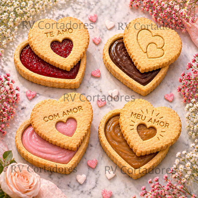 Cortador e Marcador Biscoito Recheado Coração Kit Com Amor d