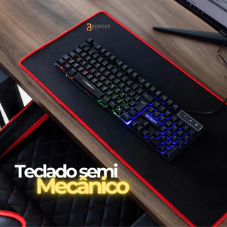 Teclado Gamer Semi Mecânico com Fio Preto Evolut Led RGB Abnt2 Qwerty Português Rainbow Ergonômico