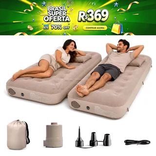 Mt.Fuji Kit 2 Colchões de Ar Solteiro para Camping Inflável com Bomba Elétrica – Multiuso para Barraca Praia Visitas