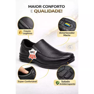Sapato Social Couro Legítimo Liso Confortável Ortopédico Palmilha confort.