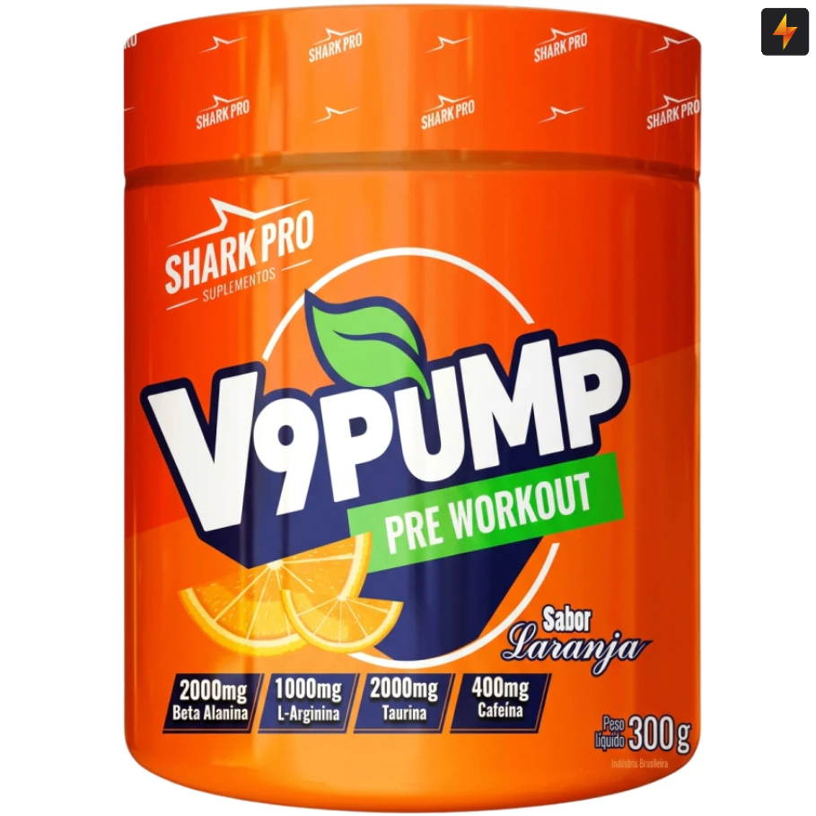 Pré Treino V9 Pump 300g - Shark Pro - 400mg Cafeína 2000mg Beta Alanina 2000mg Taurina