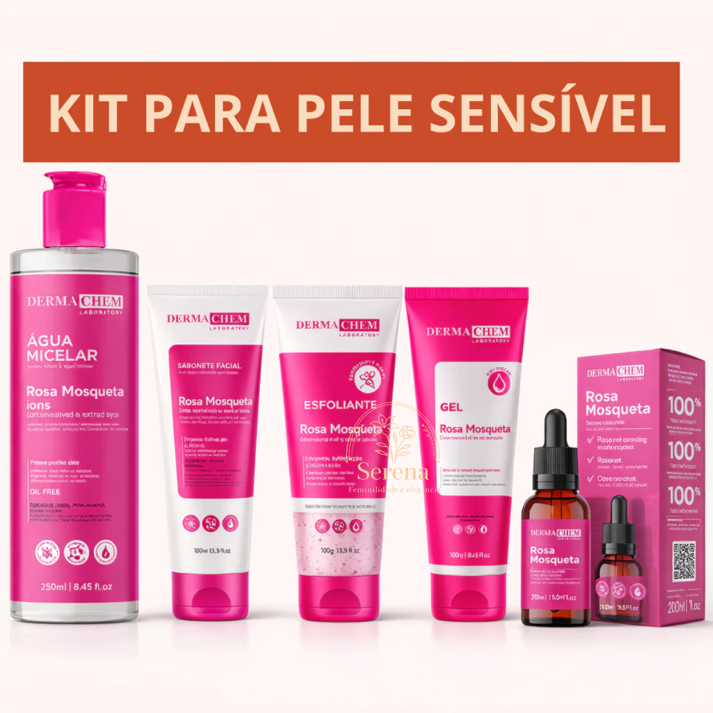 Kit Skincare Rosa Mosqueta Antirressecamento Pele Seca e Sensível