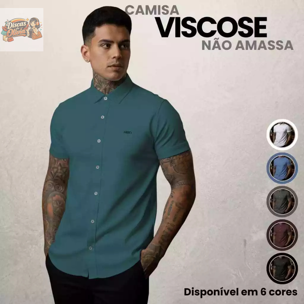 Camisa Social Masculina Tencel Manga Curta Não Amassa Slim Fit Várias ...