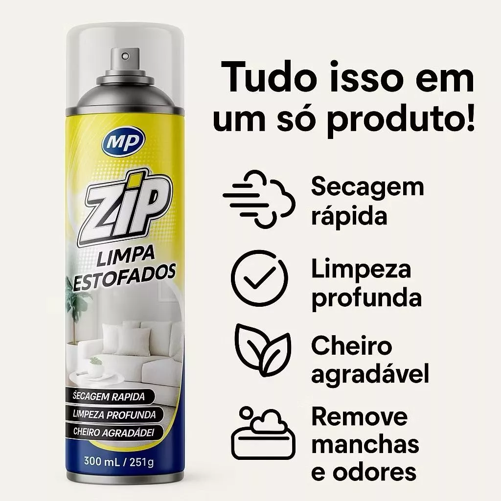 Espuma Limpa Estofados Sofá Zip Clean | Limpa Estofado Banco de Carro Remove Manchas 300ml