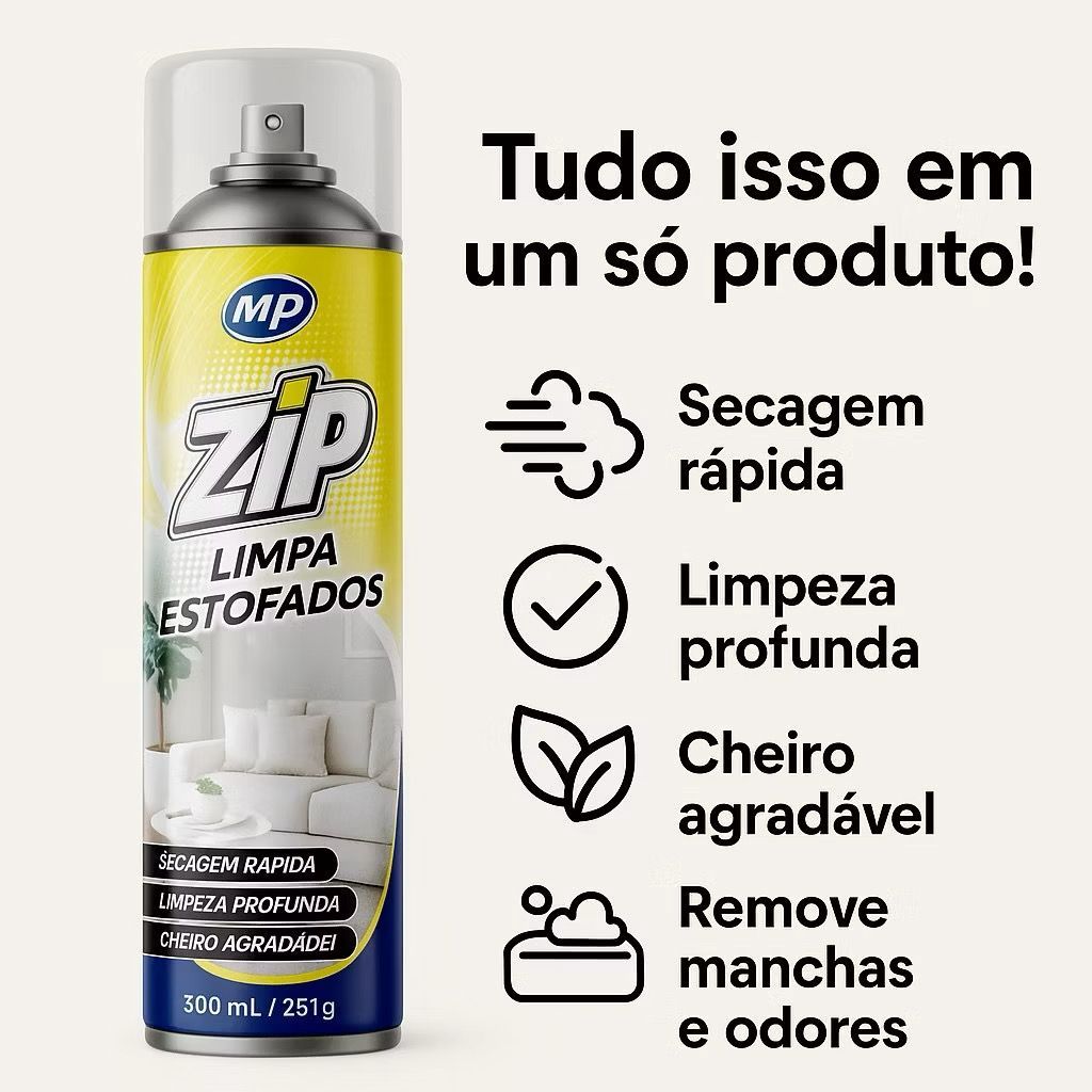 Espuma Spray Zip Clean 300ml Limpa a Seco Sofá, Estofado, Banco de ...