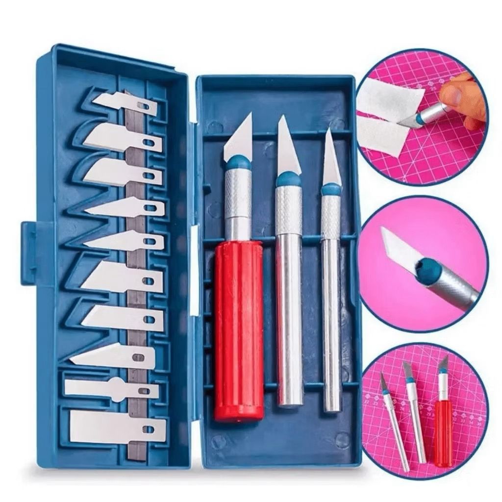 Kit Estilete de Precisão 13 Peças ou Kit Estilete Multiuso com 3 Peças ...