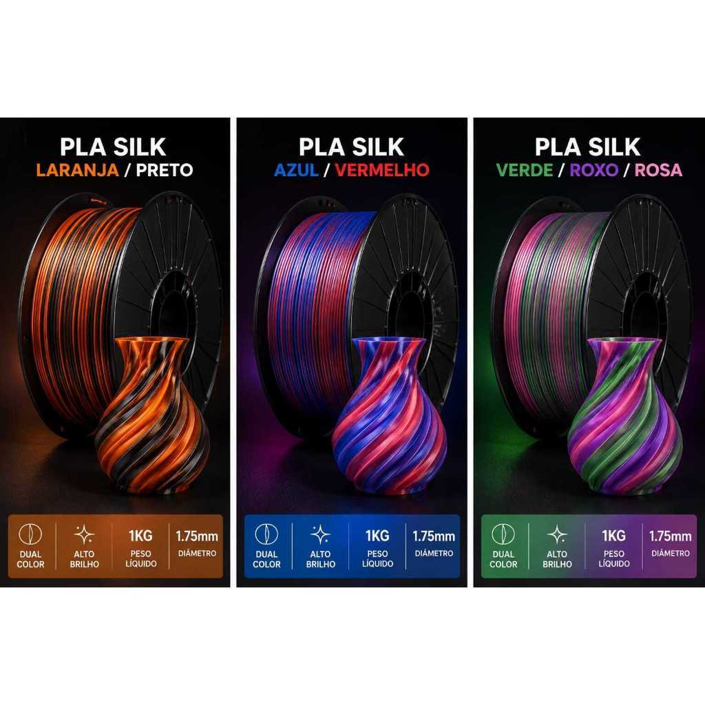Filamento PLA Silk Dual Color 1kg 1.75mm Multicor Alto Brilho ...