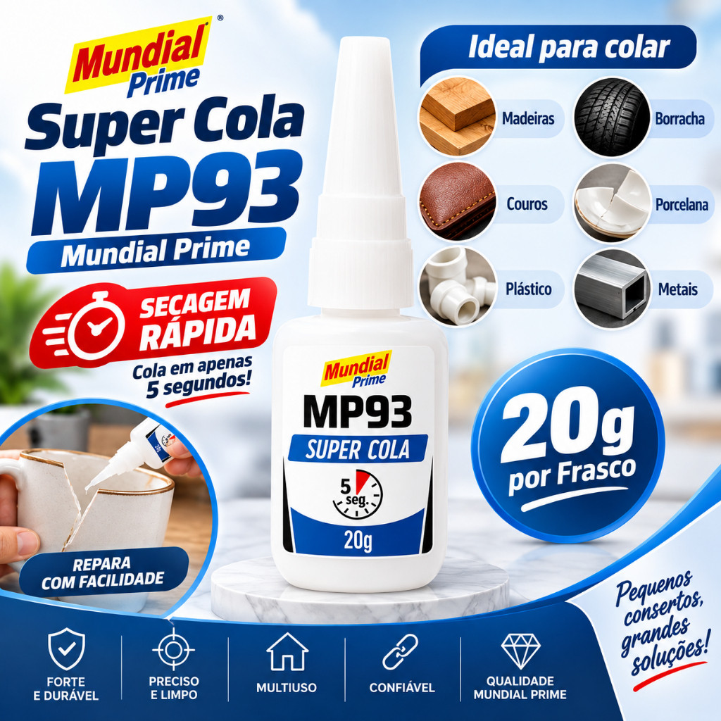 Super Cola Adesivo Instantâneo 20g MP93 Secagem Rápida Madeiras Couros ...