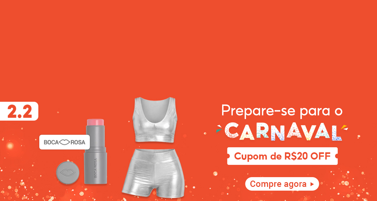 2 do 2. Prepare-se para o carnaval. Cupom de 20 reais off. Stick Cor Multifuncional Boca Rosa. Look de Carnaval. Compre agora. 