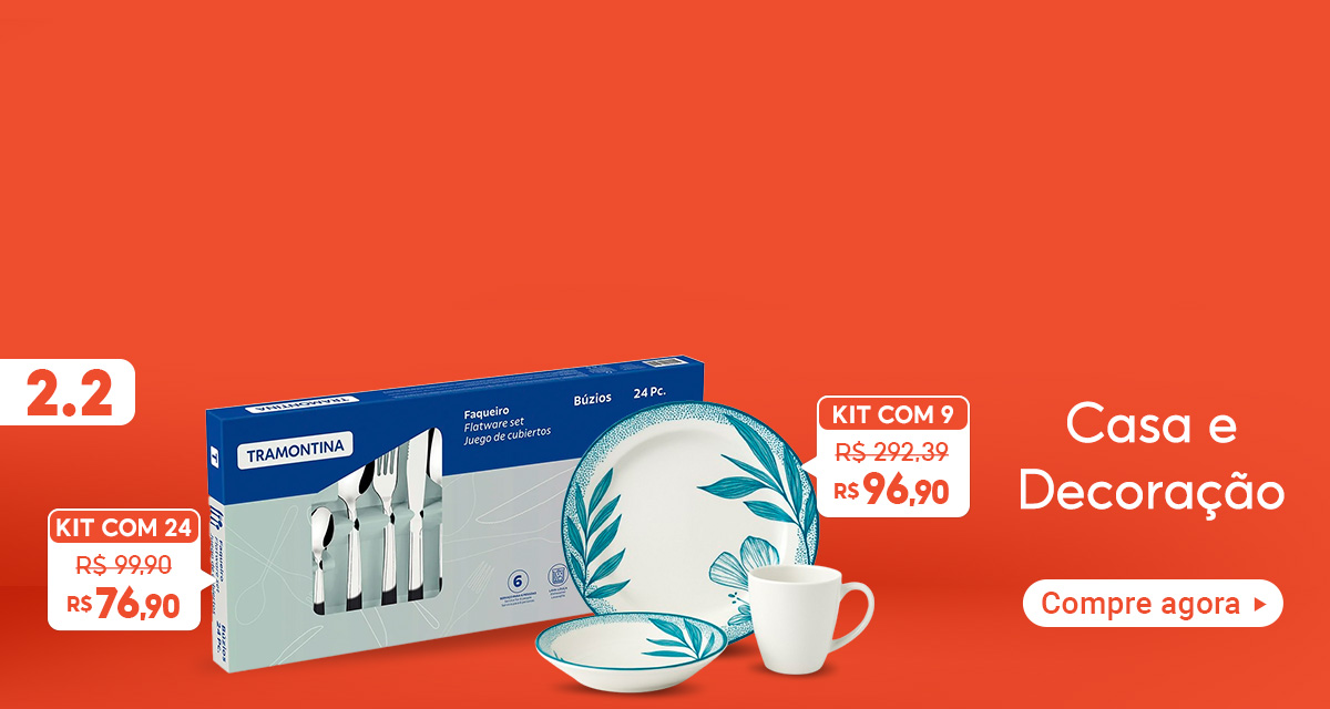 2 do 2. Casa e decoração. Conjunto de jantar de 292,39 reais por 96,90 reais. Jogo De Talheres Tramontina de 99,90 reais por 76,90 reais. Compre agora. 