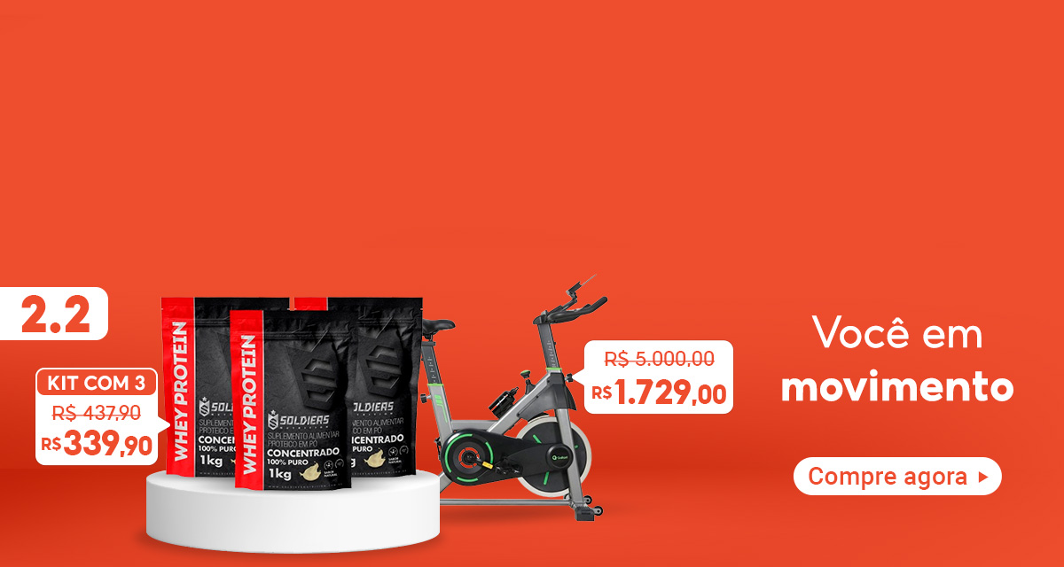 2 do 2. Kit com 3 wheys, de 437 e 90 por 339 e 90. Bicicleta ergométrica, de 5000 por 1729. Você em movimento. Compre agora.