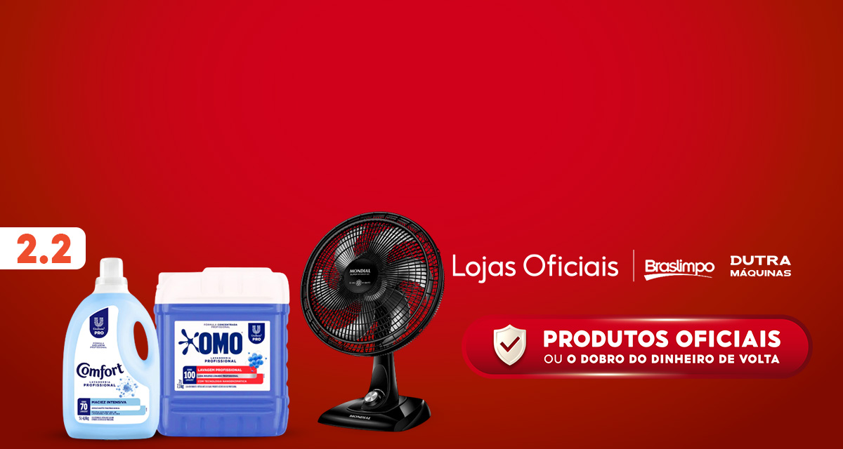 2 do 2. lojas oficiais. braslimpo. dutra máquinas. produtos oficiais ou o dobro do dinheiro de volta.