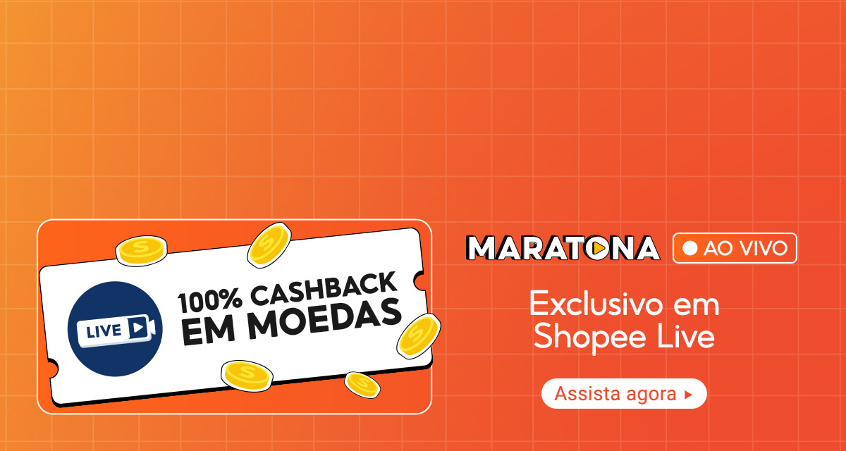 Live. 100 por cento cashback em moedas. Maratona Ao vivo. Exclusivo em Shopee Live. Assista agora.