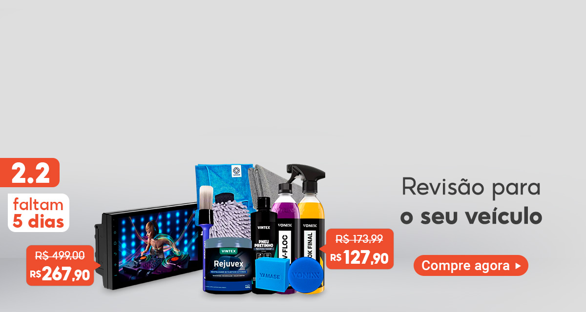 2 do 2. faltam 5 dias. Revisão para o seu veículo. Kit Para Lavar Moto de 173 reais e 99 centavos por 127 reais e 90 centavos. Central Multimídia 7pol de 499 reais por 267 reais e 90 centavos. Compre agora.