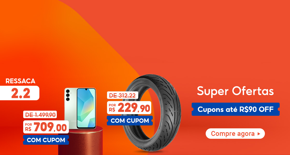 Ressaca 2 do 2. Celular Samsung de 1.499,90 por 709,00 reais com cupom. Pneu Technic Bellatrix de 312,22 por 229,90 reais com cupom. Super Ofertas., Cupons até 90 reais OFF. Compre agora.