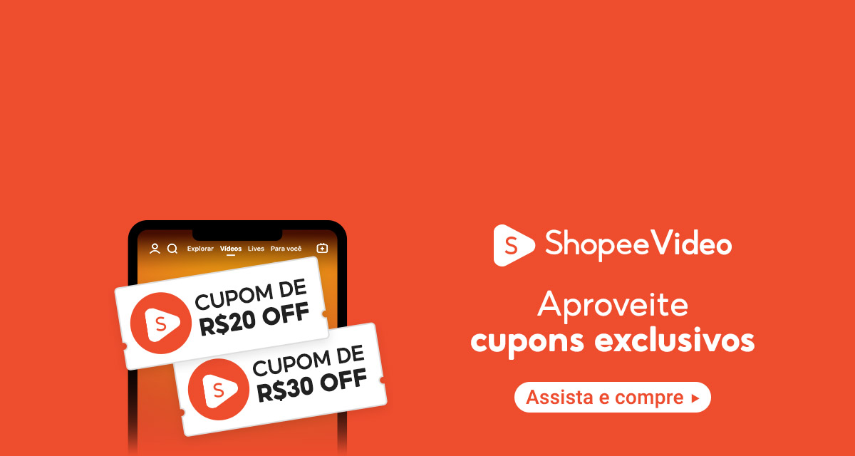 cupom de 20 reais off. cupom de 30 reais off. shopeevideo. aproveite cupons exclusivos. assista e compre.