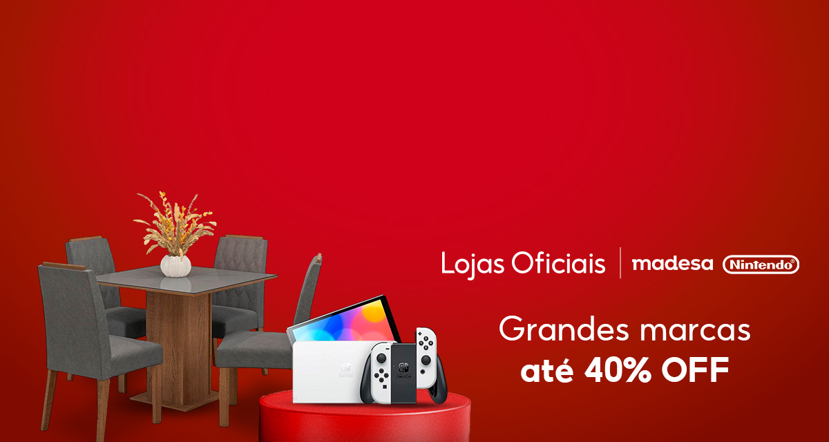 Conjunto sala de jantar e bundle Nintendo Switch. Lojas oficiais. Madesa. Nintendo. Grandes marcas até 40 por cento off.
