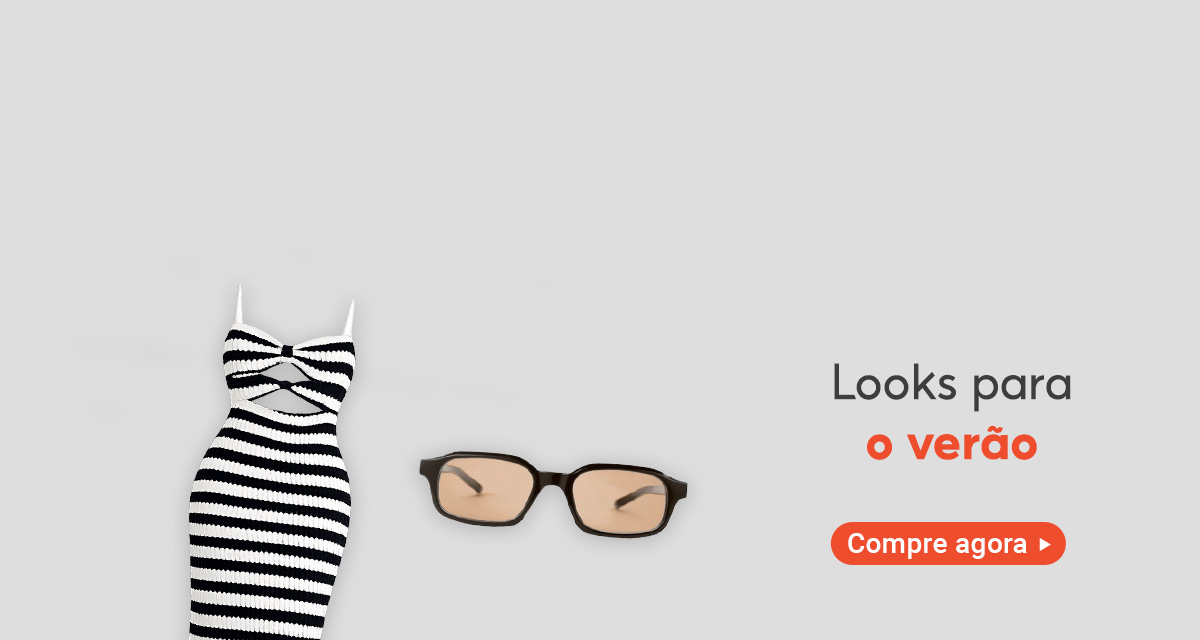 Vestido midi listrado e óculos de sol. Looks para o verão. Compre agora.
